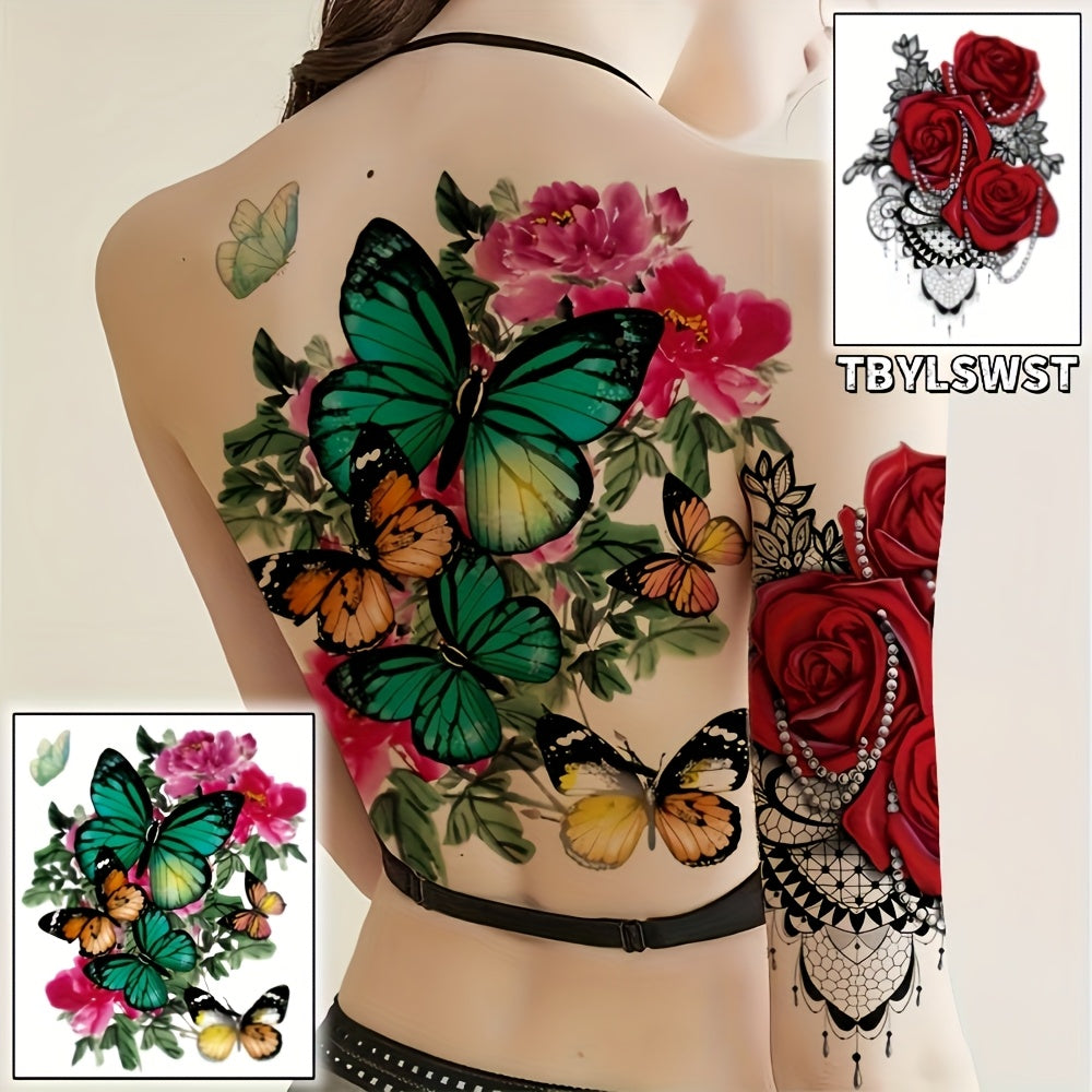 2pcs Large size Flower painting temporary tattoo stickers Arm Legs Back Waterproof tattoo sticker on the buttocks Activity Festivals Party scene usage