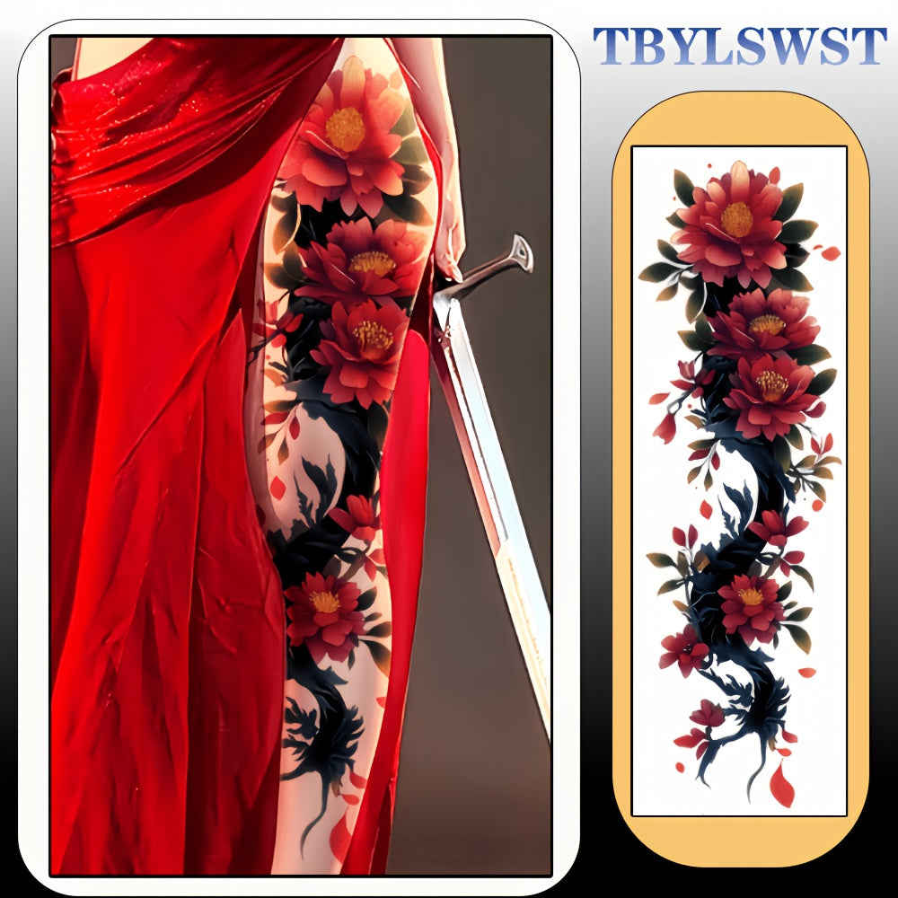1pc Large size painted semi permanent temporary tattoo stickers Flower and tree branch patterns Arm tattoo Tattoos on the legs Activity Festivals Party exclusive Waterproof temporary tattoo sticker
