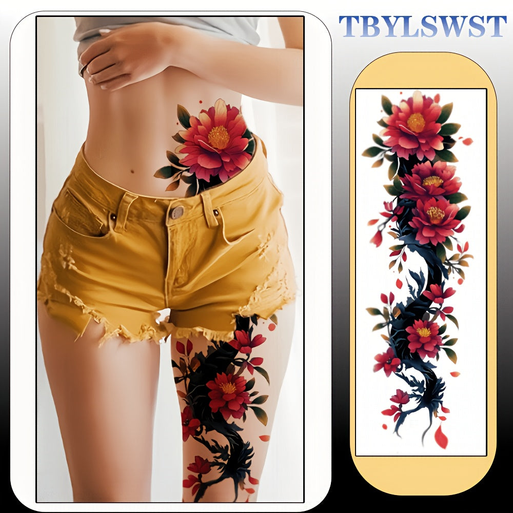 1pc Large size painted semi permanent temporary tattoo stickers Flower and tree branch patterns Arm tattoo Tattoos on the legs Activity Festivals Party exclusive Waterproof temporary tattoo sticker