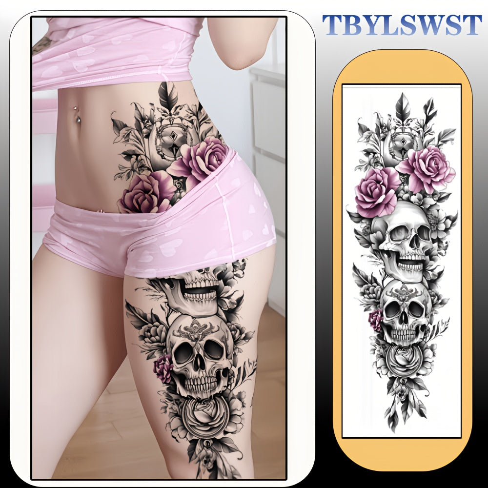 1pc Large size painted semi permanent temporary tattoo stickers Pink skull pattern Arm tattoo Tattoos on the legs Activity Festivals Party exclusive Waterproof temporary tattoo sticker