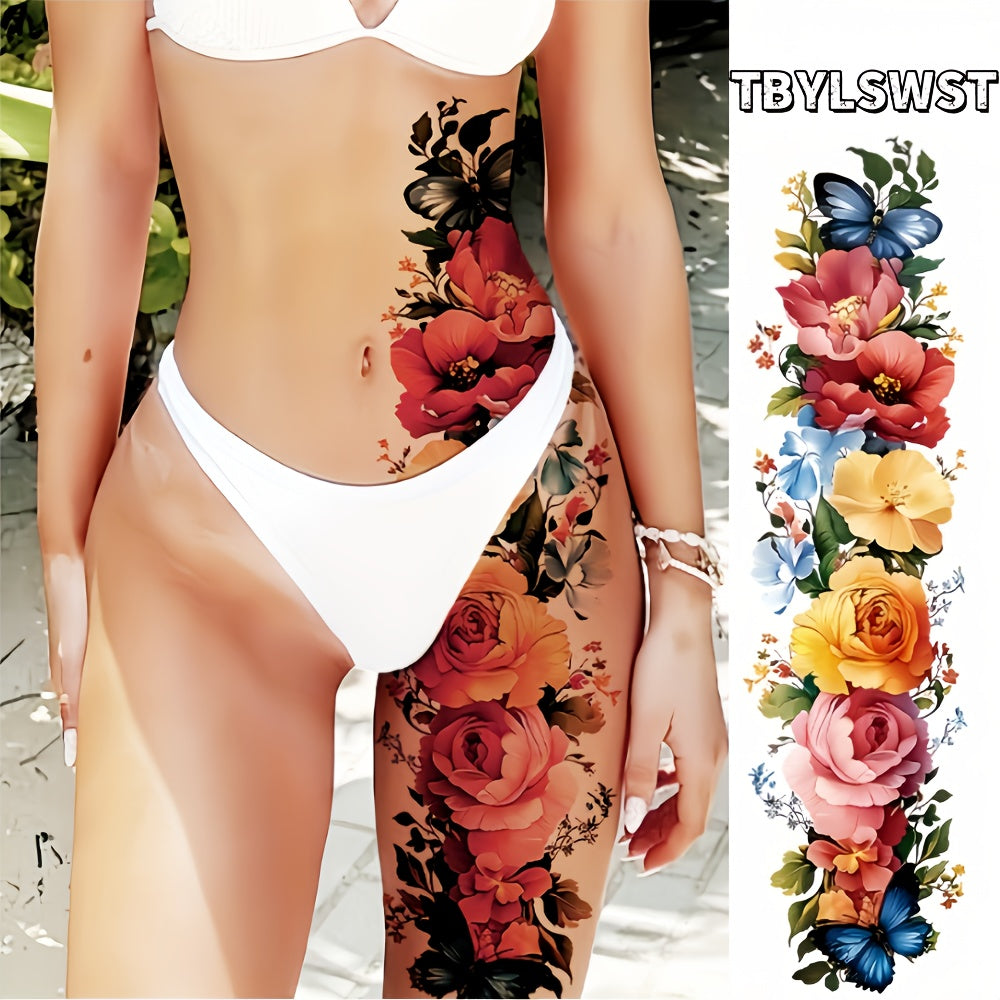 1pc Large size fresh butterfly flower painting temporary tattoo sticker Arm Legs Waterproof tattoo sticker on the buttocks Activity Festivals Party scene usage