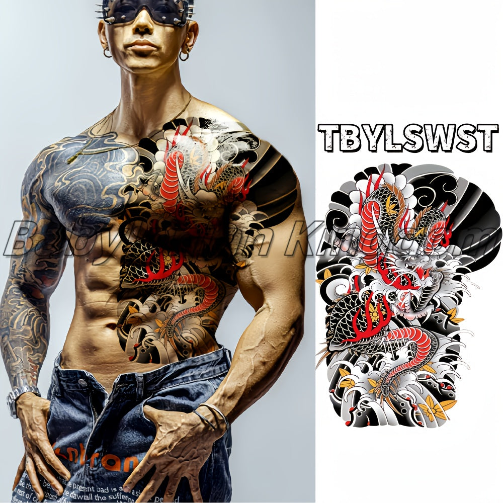 1pc Large size temporary dragon back tattoo sticker, waterproof arm and leg dragon tattoo sticker