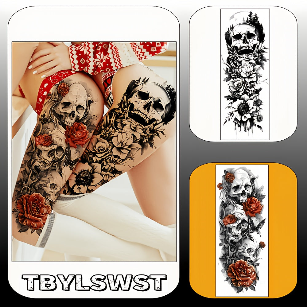 2pcs Large sized floral skeletons Paint temporary tattoo stickers Arm Legs Waterproof tattoo sticker on the buttocks Activity Festivals Party scene usage