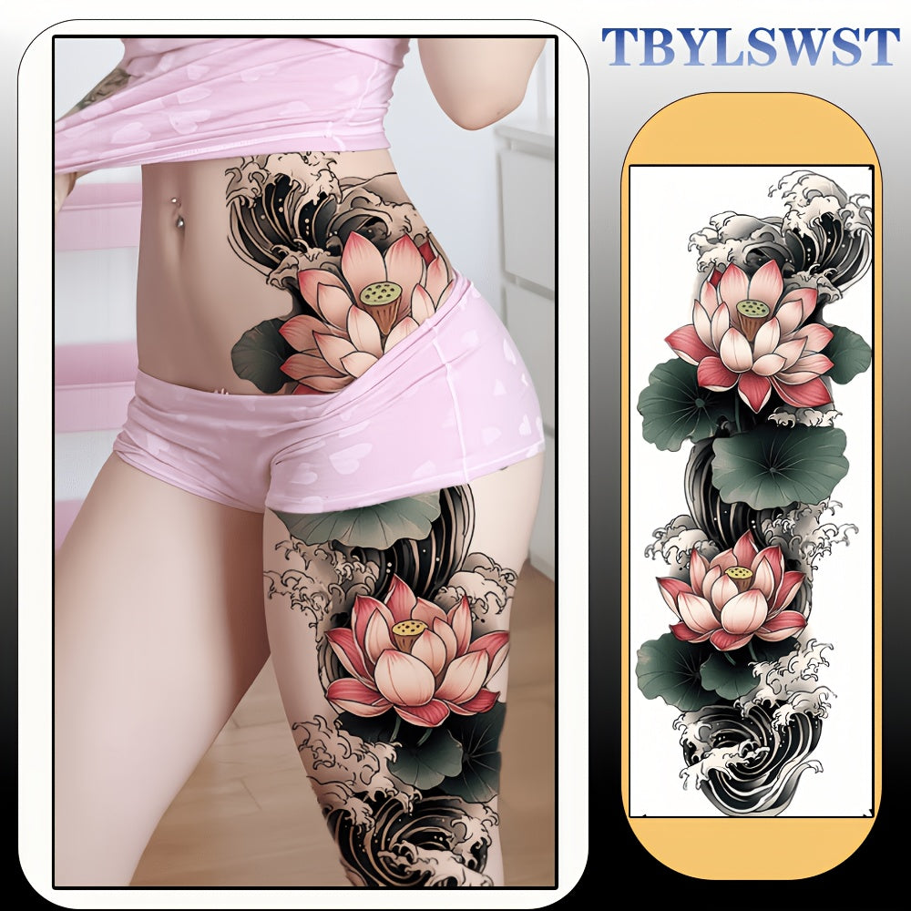 1pc Large size painted semi permanent temporary tattoo stickers Lotus pattern Arm tattoo Tattoos on the legs Activity Festivals Party exclusive Waterproof temporary tattoo sticker