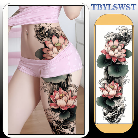1pc Large size painted semi permanent temporary tattoo stickers Lotus pattern Arm tattoo Tattoos on the legs Activity Festivals Party exclusive Waterproof temporary tattoo sticker