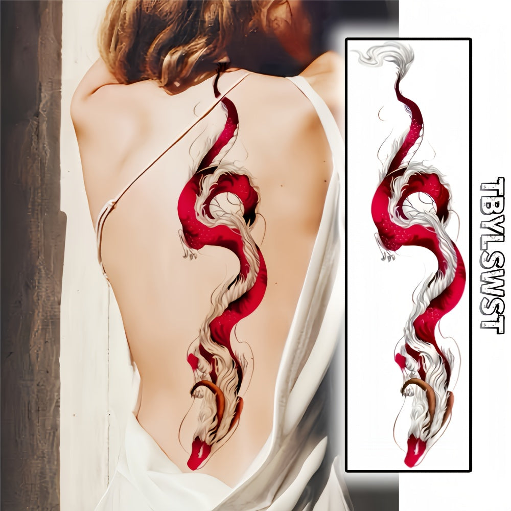 1pc New Large Size Red Dragon Sexy Women's Temporary Tattoo Stickers, Red Dragon Charming Waterproof Half Permanent Tattoo Stickers for Arms and Legs