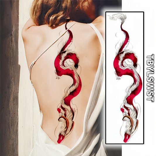 1pc New Large Size Red Dragon Sexy Women's Temporary Tattoo Stickers, Red Dragon Charming Waterproof Half Permanent Tattoo Stickers for Arms and Legs