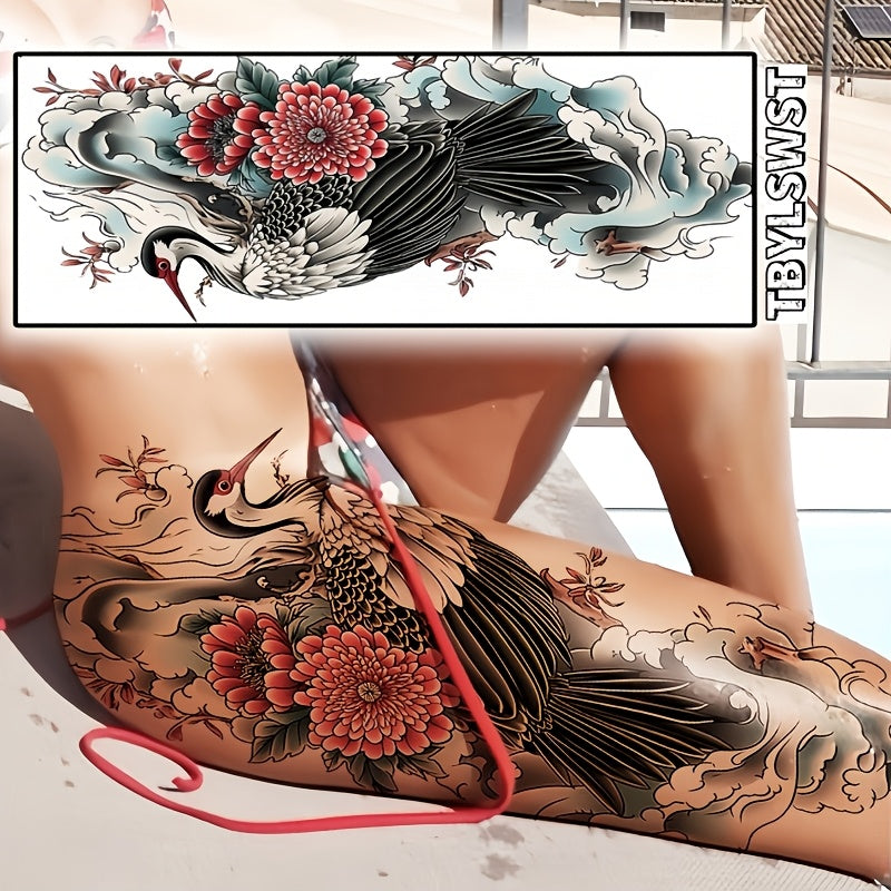 Large size painted semi permanent temporary tattoo stickers White Crane Pattern Arm tattoo Tattoos on the legs Activity Festivals Party exclusive Waterproof temporary tattoo sticker