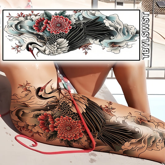 Large size painted semi permanent temporary tattoo stickers White Crane Pattern Arm tattoo Tattoos on the legs Activity Festivals Party exclusive Waterproof temporary tattoo sticker