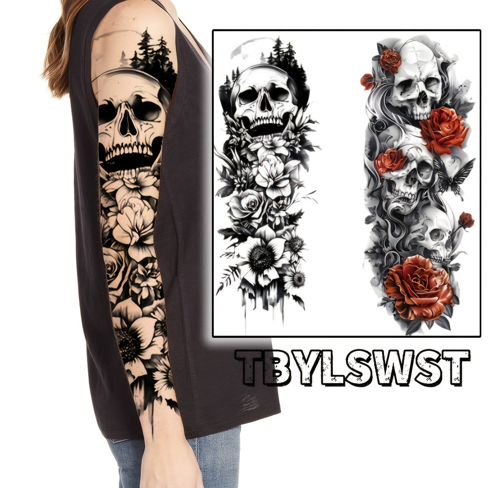 2pcs Large sized floral skeletons Paint temporary tattoo stickers Arm Legs Waterproof tattoo sticker on the buttocks Activity Festivals Party scene usage
