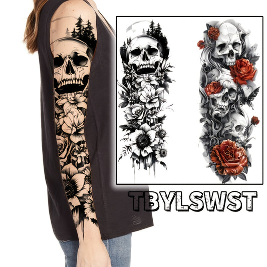 2pcs Large sized floral skeletons Paint temporary tattoo stickers Arm Legs Waterproof tattoo sticker on the buttocks Activity Festivals Party scene usage