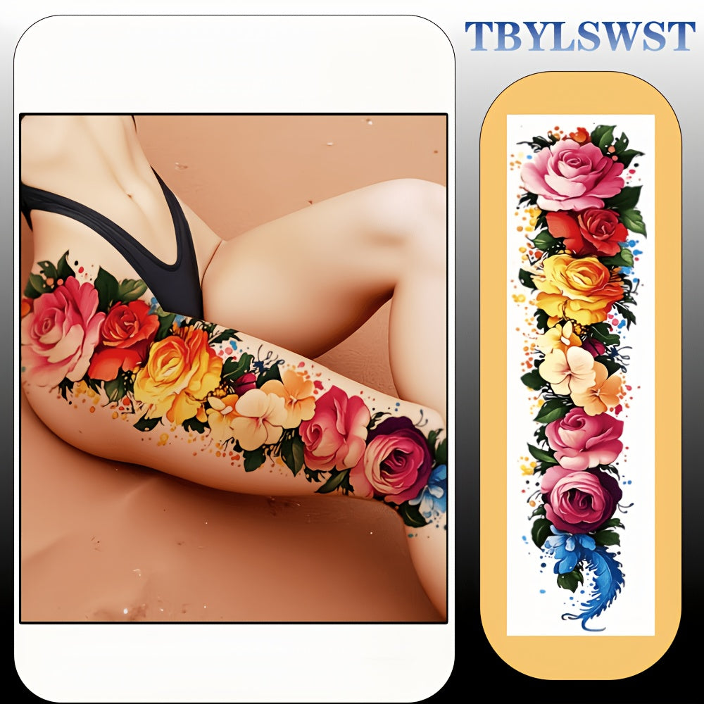 1pc Large size feather flower painting temporary tattoo sticker Arm Legs Waterproof tattoo sticker on the buttocks Activity Festivals Party scene usage