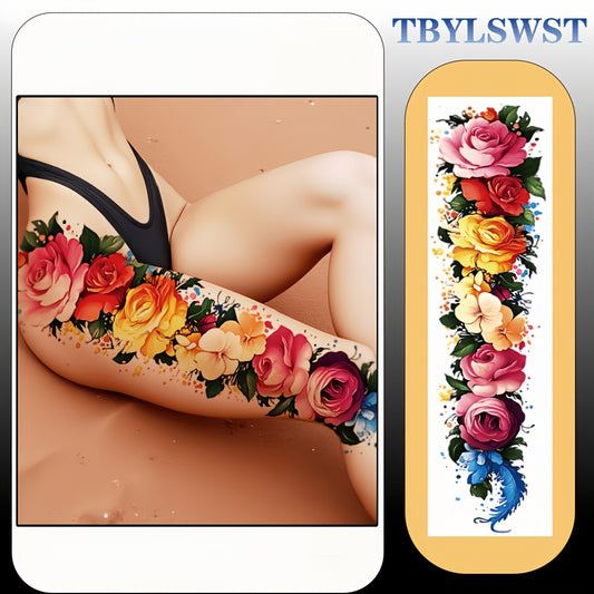 1pc Large size feather flower painting temporary tattoo sticker Arm Legs Waterproof tattoo sticker on the buttocks Activity Festivals Party scene usage