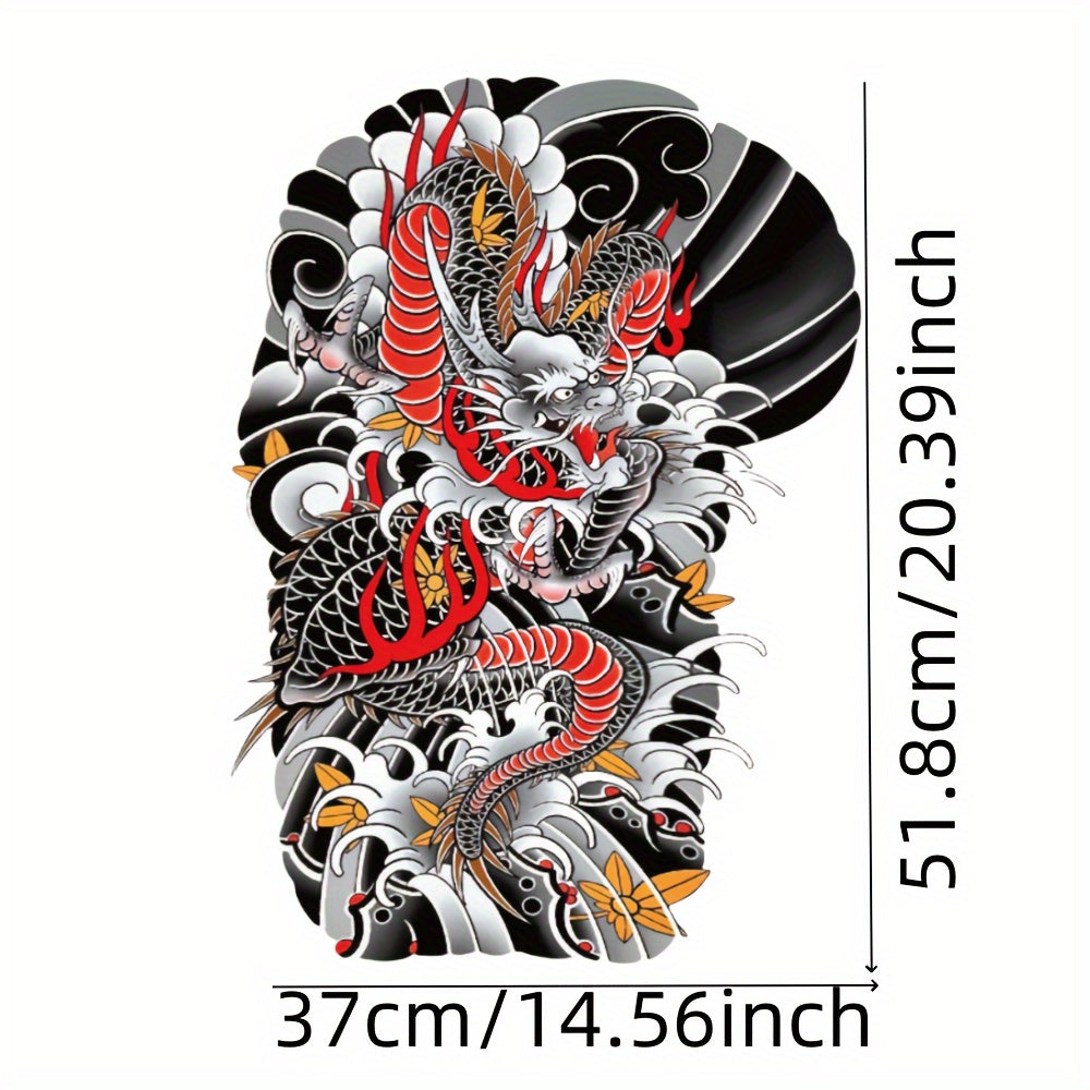 1pc Large size temporary dragon back tattoo sticker, waterproof arm and leg dragon tattoo sticker