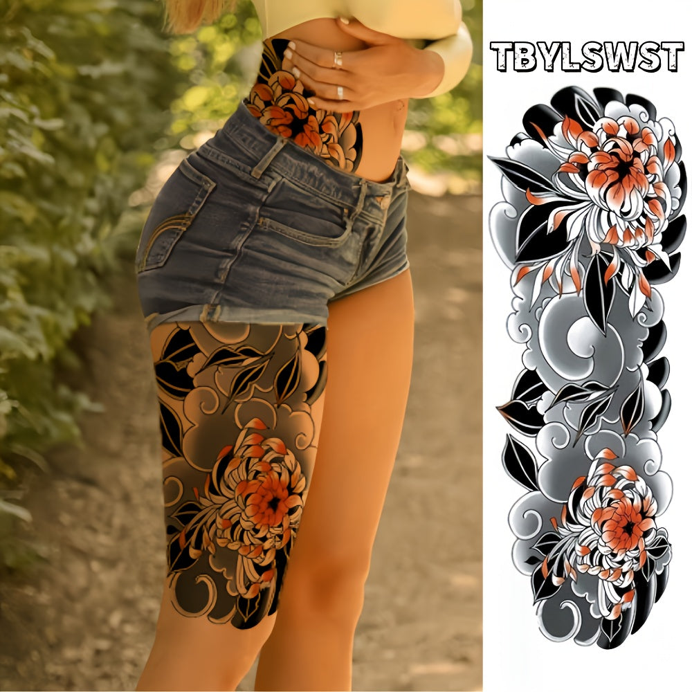 1pc The new oversized size is black and red chrysanthemum. Temporary leg tattoo stickers are waterproof. holiday. party. Couples available