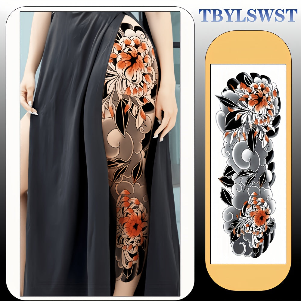 1pc The new oversized size is black and red chrysanthemum. Temporary leg tattoo stickers are waterproof. holiday. party. Couples available