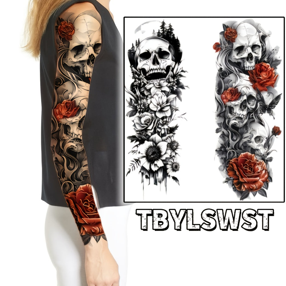 2pcs Large sized floral skeletons Paint temporary tattoo stickers Arm Legs Waterproof tattoo sticker on the buttocks Activity Festivals Party scene usage