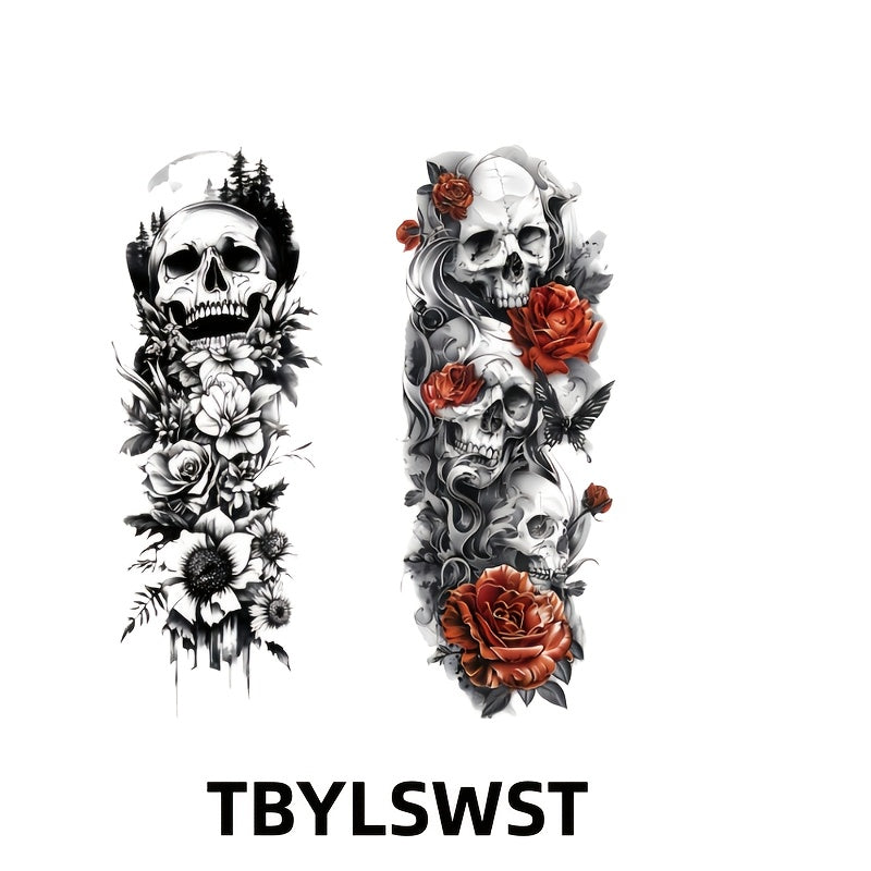 2pcs Large sized floral skeletons Paint temporary tattoo stickers Arm Legs Waterproof tattoo sticker on the buttocks Activity Festivals Party scene usage