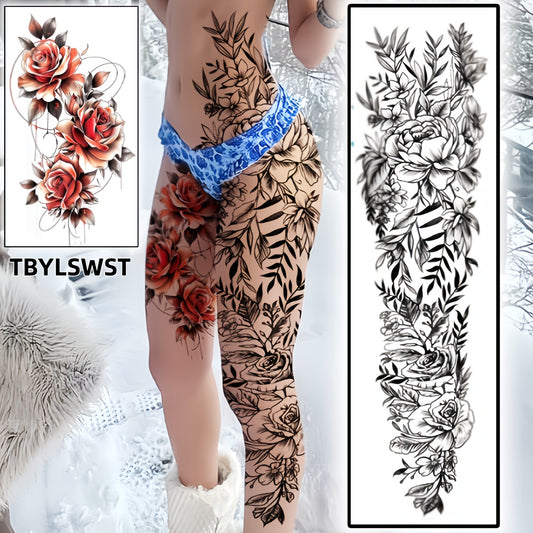 2pcs Large sized shark Flower painting temporary tattoo stickers Arm Legs Back Waterproof tattoo sticker on the buttocks Activity Festivals Party scene usage