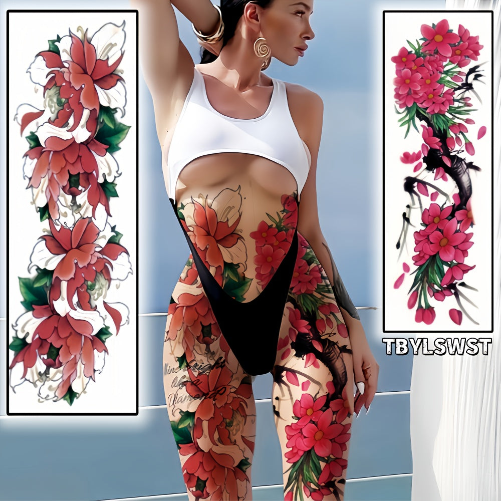 2pcs large-sized painted semi permanent temporary tattoo stickers Flower pattern Arm tattoo Tattoos on the legs Activity Festivals Party exclusive Waterproof temporary tattoo sticker