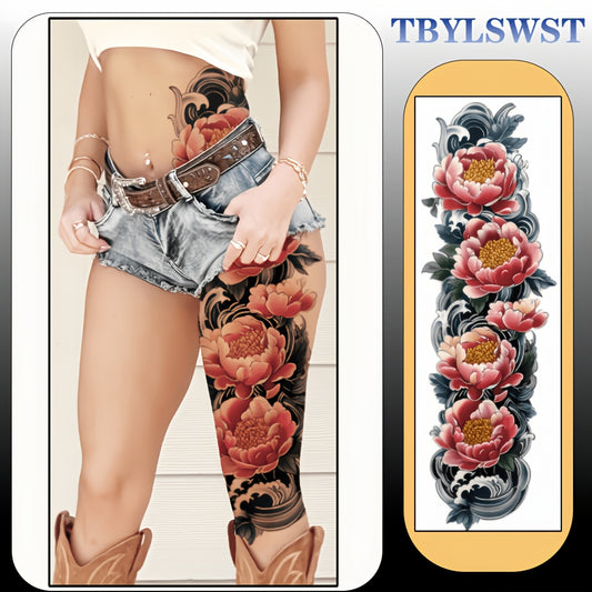 1pc Large size painted semi permanent temporary tattoo stickers Peony pattern Arm tattoo Tattoos on the legs Activity Festivals Party exclusive Waterproof temporary tattoo sticker