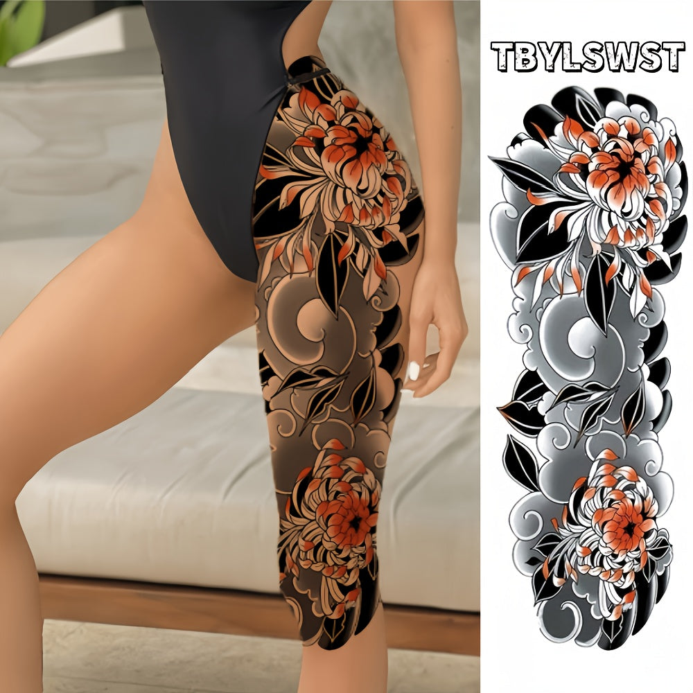 1pc The new oversized size is black and red chrysanthemum. Temporary leg tattoo stickers are waterproof. holiday. party. Couples available