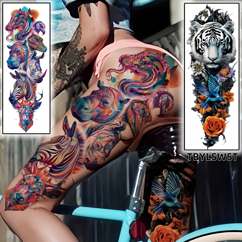 2pcs Large animals Tiger painted temporary tattoo sticker Arm Legs Waterproof tattoo sticker on the buttocks Activity Festivals Party scene usage