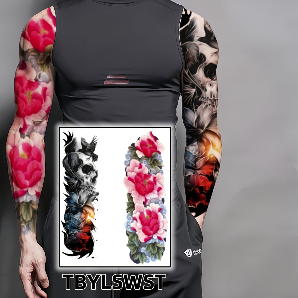 2pcs Large sized crow Flower painting temporary tattoo stickers Arm Legs Waterproof tattoo sticker on the buttocks Activity Festivals Party scene usage