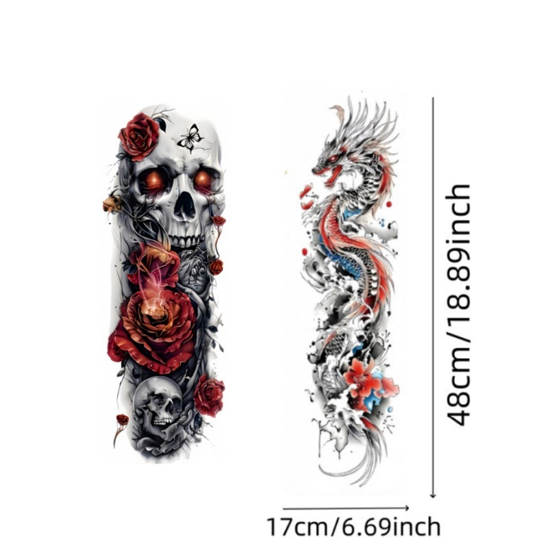2pcs Large sized floral skeletons Temporary tattoo sticker for dragon painting Arm Legs Waterproof tattoo sticker on the buttocks Activity Festivals Party scene usage