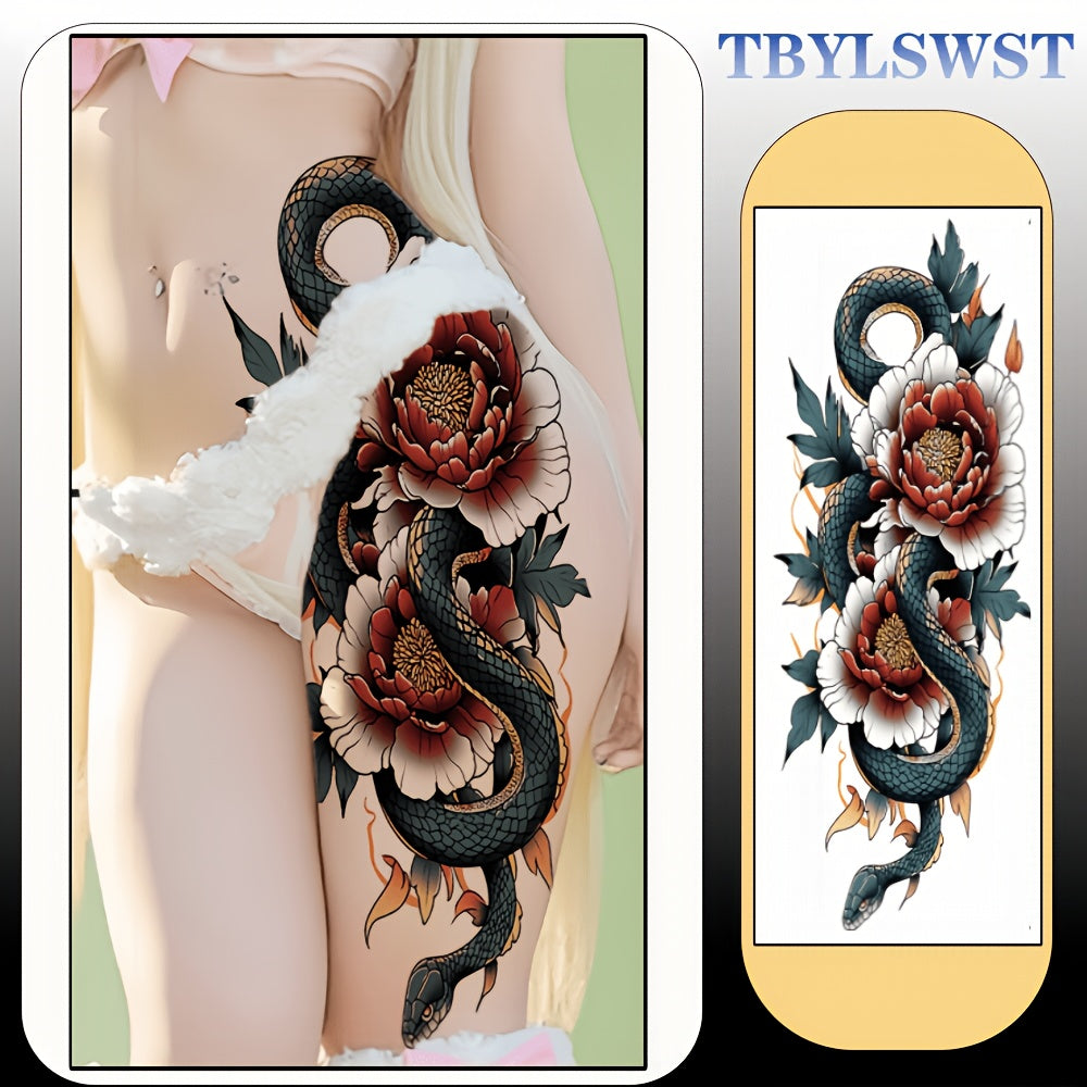 1PC large-sized painted semi permanent temporary tattoo sticker Flower snake pattern Arm tattoo Tattoos on the legs Activity Festivals Party exclusive Waterproof temporary tattoo sticker