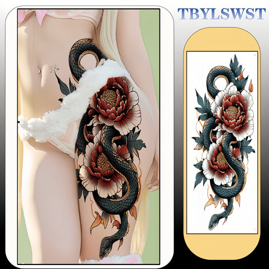 1PC large-sized painted semi permanent temporary tattoo sticker Flower snake pattern Arm tattoo Tattoos on the legs Activity Festivals Party exclusive Waterproof temporary tattoo sticker
