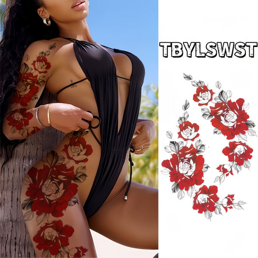 2 patterns. Sexy temporary tattoo sticker with large size colorful flowers. arm. Hip and leg. Waterproof temporary tattoo stickers must be a must in summer. Dedicated for festive events and parties
