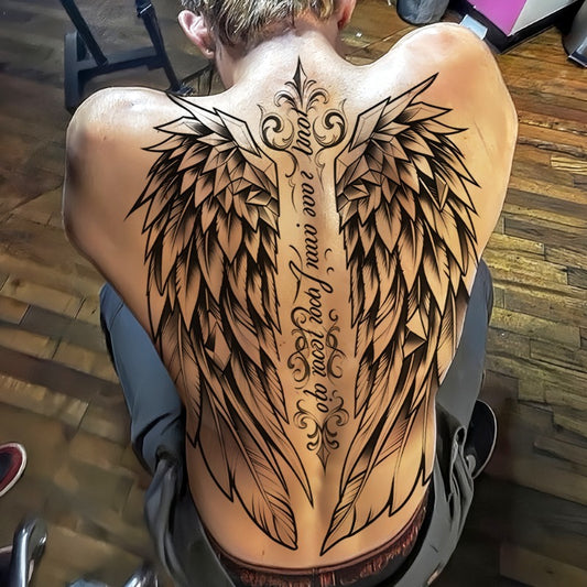 Two large-sized painted semi permanent temporary tattoo stickers wing. Flower pattern Back tattoo Tattoos on the legs Activity Festivals Party exclusive Waterproof temporary tattoo sticker