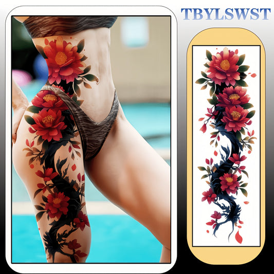 1pc Large size painted semi permanent temporary tattoo stickers Flower and tree branch patterns Arm tattoo Tattoos on the legs Activity Festivals Party exclusive Waterproof temporary tattoo sticker