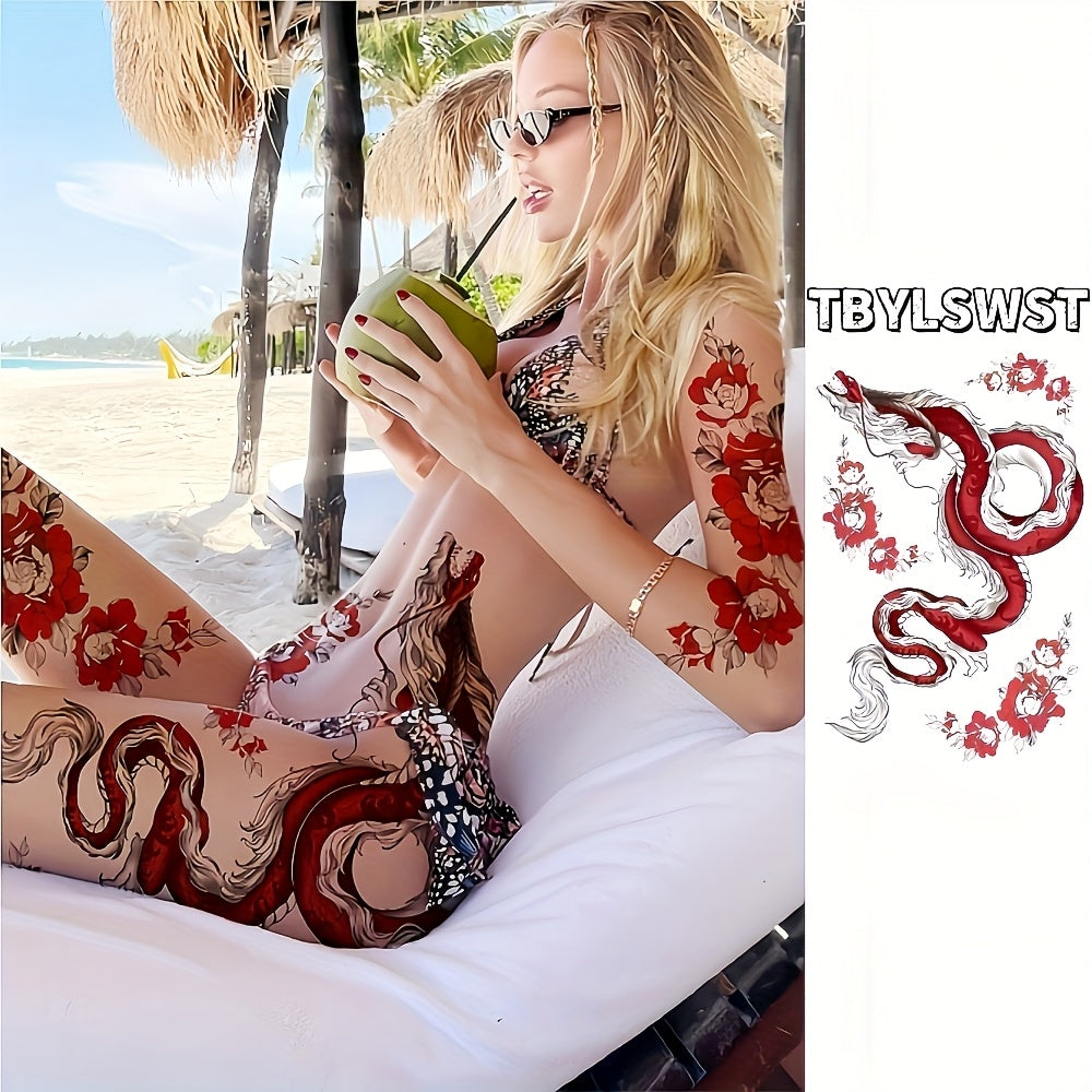 Large size painted semi permanent temporary tattoo stickers Red dragon pattern Arm tattoo Tattoos on the legs Activity Festivals Party exclusive Waterproof temporary tattoo sticker