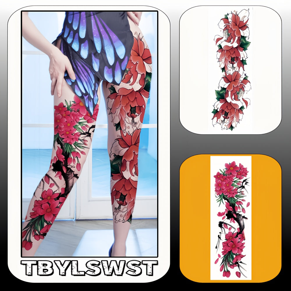 2pcs large-sized painted semi permanent temporary tattoo stickers Flower pattern Arm tattoo Tattoos on the legs Activity Festivals Party exclusive Waterproof temporary tattoo sticker