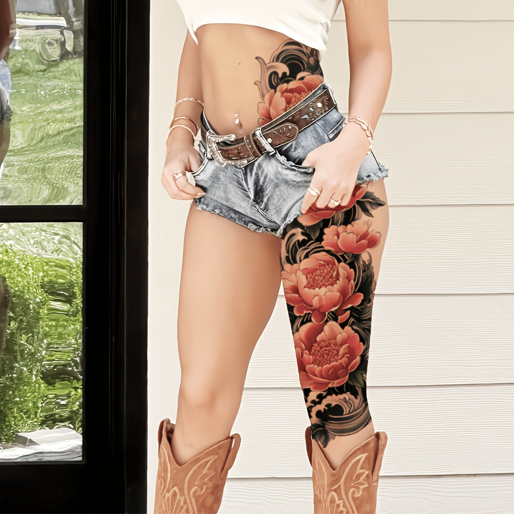 1pc Large size painted semi permanent temporary tattoo stickers Peony pattern Arm tattoo Tattoos on the legs Activity Festivals Party exclusive Waterproof temporary tattoo sticker